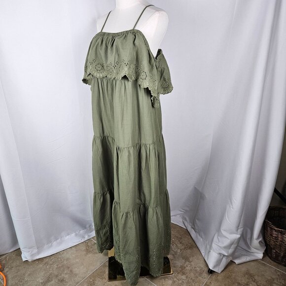 NEW Old Navy Cold Shoulder Maxi Swing Dress Medium Olive - Picture 4 of 11